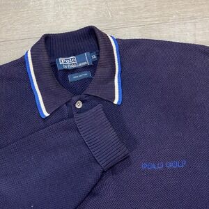 Ralph Lauren Polo Golf Sweater Mens XL Navy Cotton Knit Pullover Tipped Collar